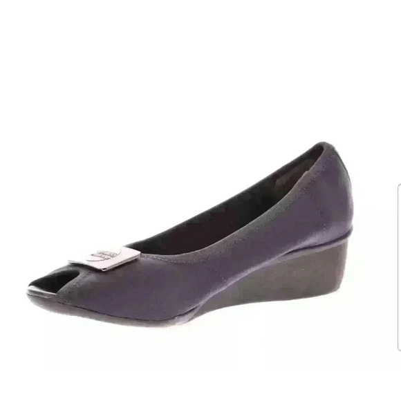 Ros Hommerson Eloise Navy Stretch Fabric Peep Toe Wedge Sz 8.5 Extra Narrow $121 - Picture 2 of 6